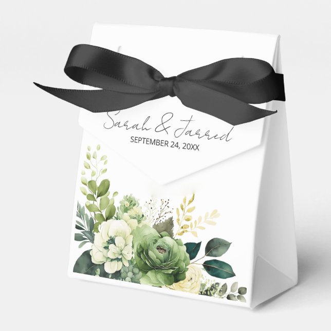 Flowers And Greenery Wedding Favor Box (Front Side)
