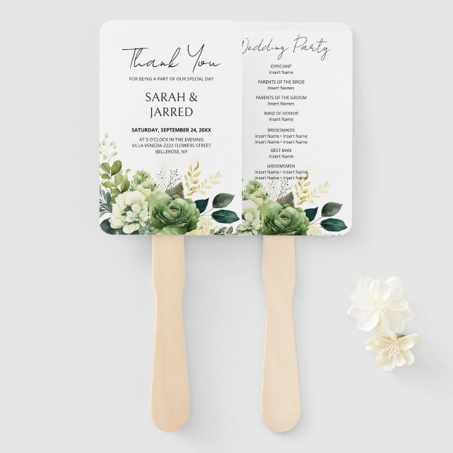 Flowers And Greenery Wedding Hand Fan (Front and Back)