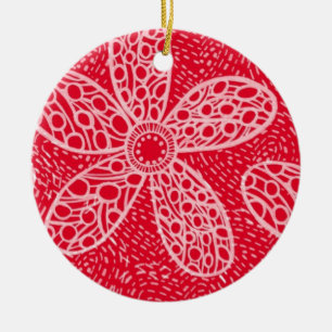 Flowers and Hearts Ceramic Ornament