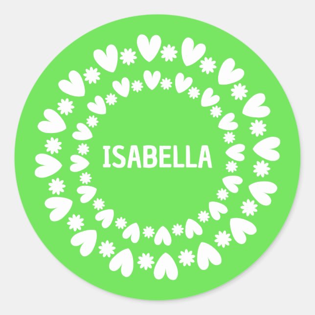 Flowers And Hearts Name Classic Round Sticker (Front)