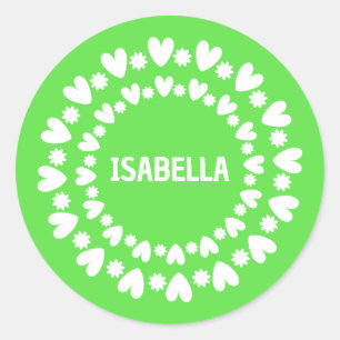 Flowers And Hearts Name Classic Round Sticker