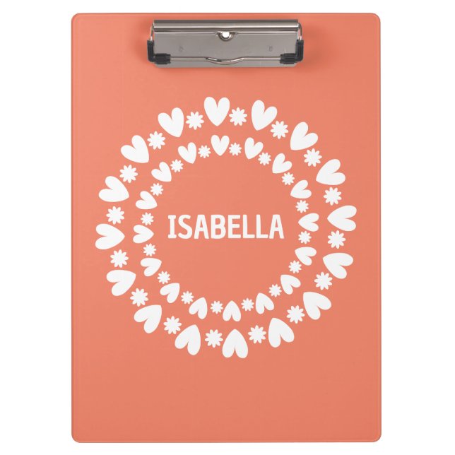 Flowers And Hearts Name Clipboard (Front)
