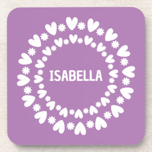 Flowers And Hearts Name Coaster