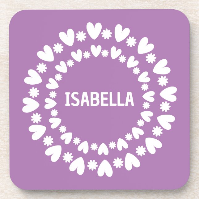 Flowers And Hearts Name Coaster (Front)