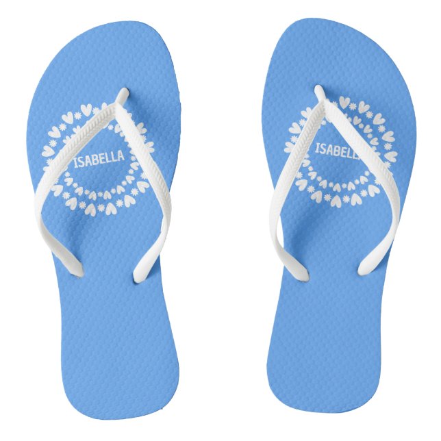 Flowers And Hearts Name Flip Flops (Footbed)