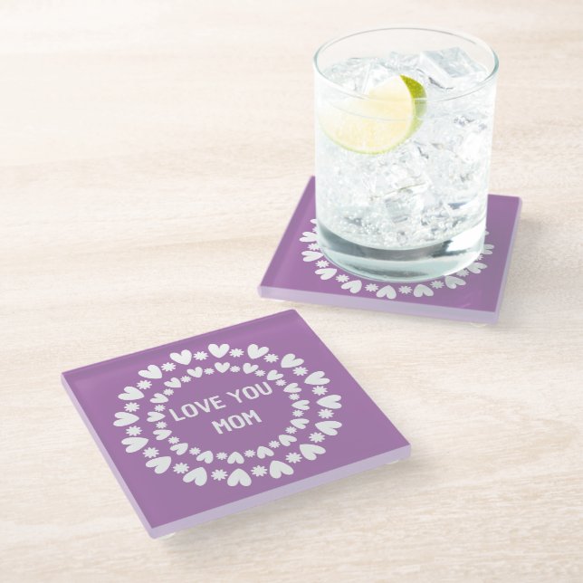 Flowers And Hearts Name Glass Coaster (Angled)