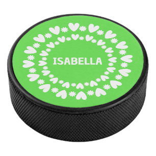 Flowers And Hearts Name Hockey Puck