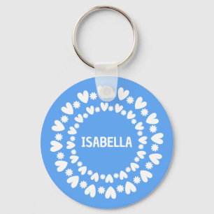 Flowers And Hearts Name Keychain