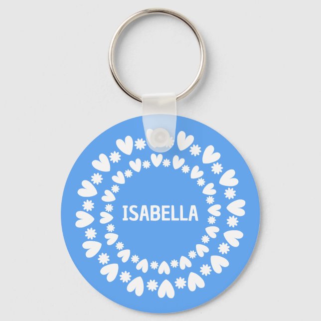 Flowers And Hearts Name Keychain (Front)