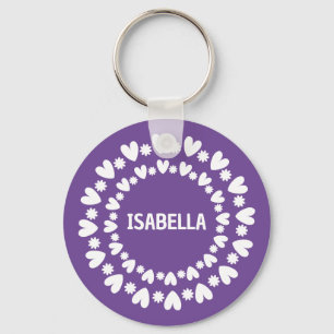 Flowers And Hearts Name Keychain