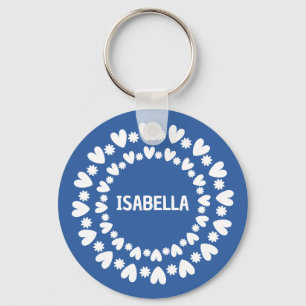 Flowers And Hearts Name Keychain