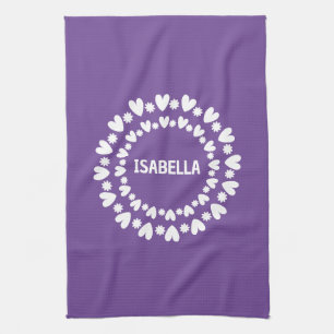 Flowers And Hearts Name Kitchen Towel