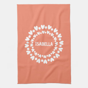 Flowers And Hearts Name Kitchen Towel