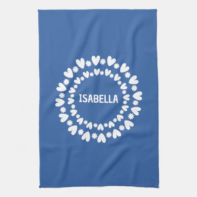 Flowers And Hearts Name Kitchen Towel (Vertical)