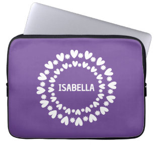 Flowers And Hearts Name Laptop Sleeve