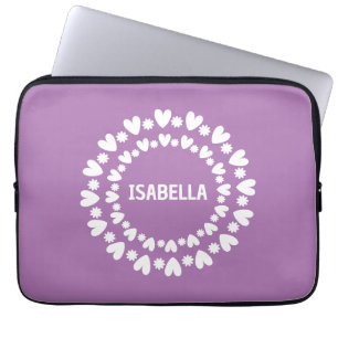 Flowers And Hearts Name Laptop Sleeve