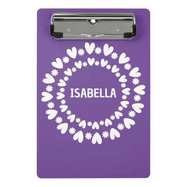 Flowers And Hearts Name Mini Clipboard (Front)