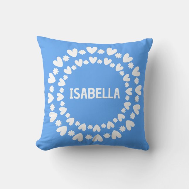Flowers And Hearts Name Throw Pillow (Front)
