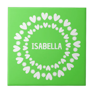 Flowers And Hearts Name Tile