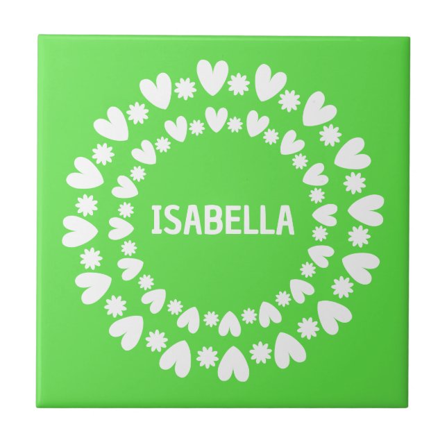 Flowers And Hearts Name Tile (Front)