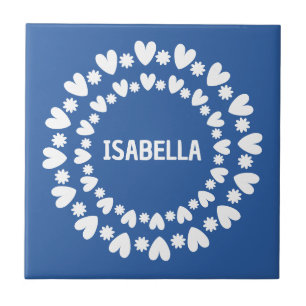 Flowers And Hearts Name Tile