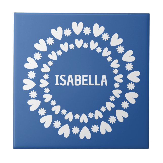 Flowers And Hearts Name Tile (Front)