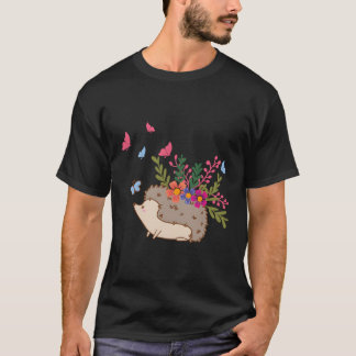 Flowers And Hedgehog Gift Hedgehog For Christmas T-Shirt