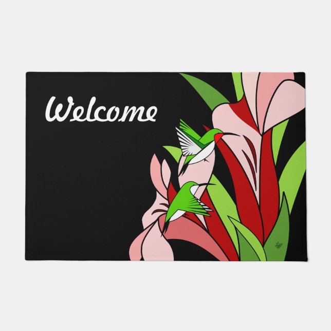 Flowers and Hummingbird Welcome Mat (Front)
