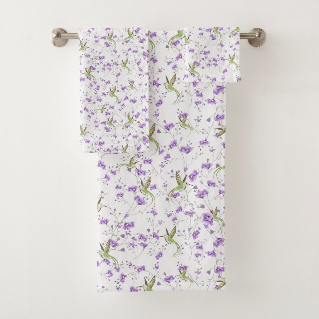 Flowers and Hummingbirds Bath Towel Set (Insitu)