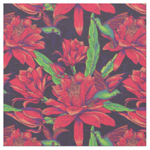 Flowers And Hummingbirds Fabric