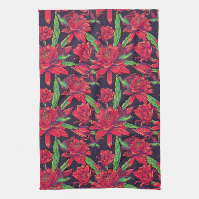 Flowers And Hummingbirds Kitchen Towel (Vertical)