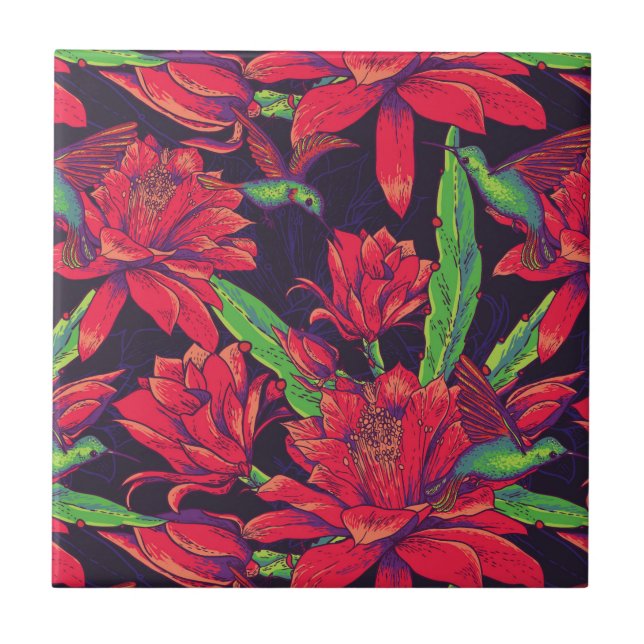 Flowers And Hummingbirds Tile (Front)