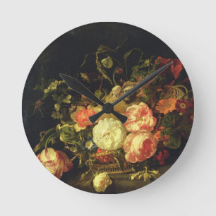 Flowers and Insects, 1711 (oil on panel) Round Clock