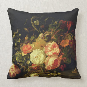 Flowers and Insects, 1711 (oil on panel) Throw Pillow