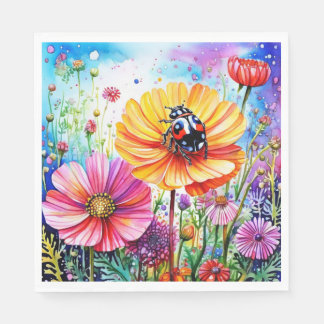 Flowers and Ladybugs Napkin