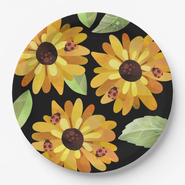 Flowers and Ladybugs Paper Plates Party Decor (Front)