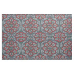"Flowers and laurels" arabesque pattern, grey, red Fabric