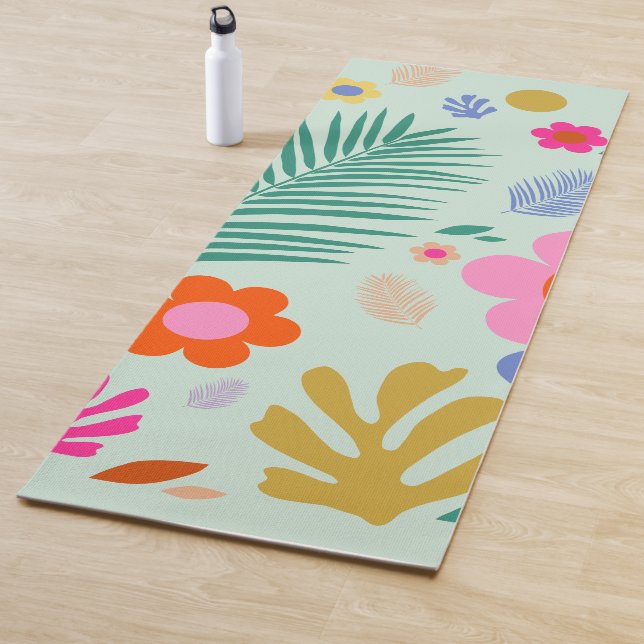 Flowers And Leaves 01 Green Floral Yoga Mat (In Situ)