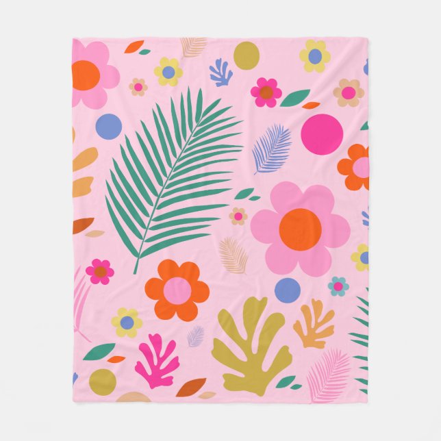 Flowers And Leaves 02 Pink Floral Fleece Blanket (Front)