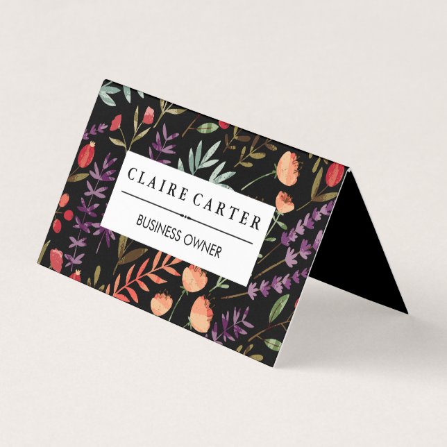 Flowers and Leaves Bloom Pattern Business Card (Front)