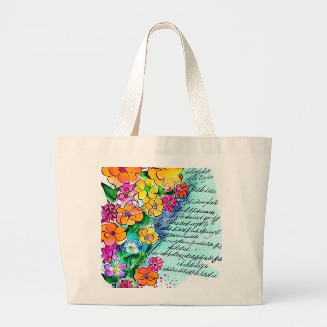 Flowers and Letters Large Tote Bag (Front)