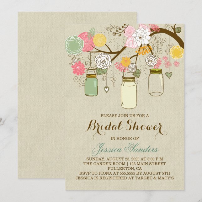 Flowers and Mason Jars Bridal Shower Invitation (Front/Back)