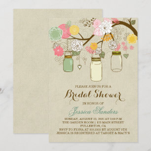 Flowers and Mason Jars Bridal Shower Invitation