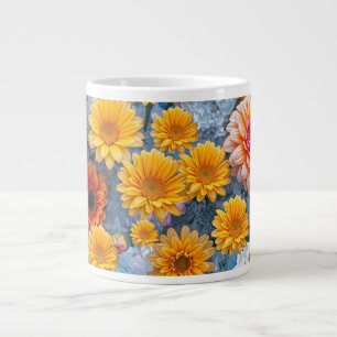 Flowers and Ocean Waves Greeting Cards Large Coffee Mug