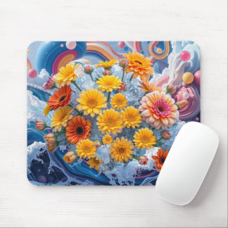 Flowers and Ocean Waves Mouse Pad