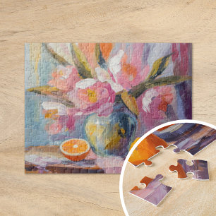 Flowers and Oranges Modern Still Life Jigsaw Puzzle