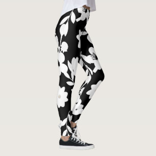 Flowers and Pearls on Black Leggings