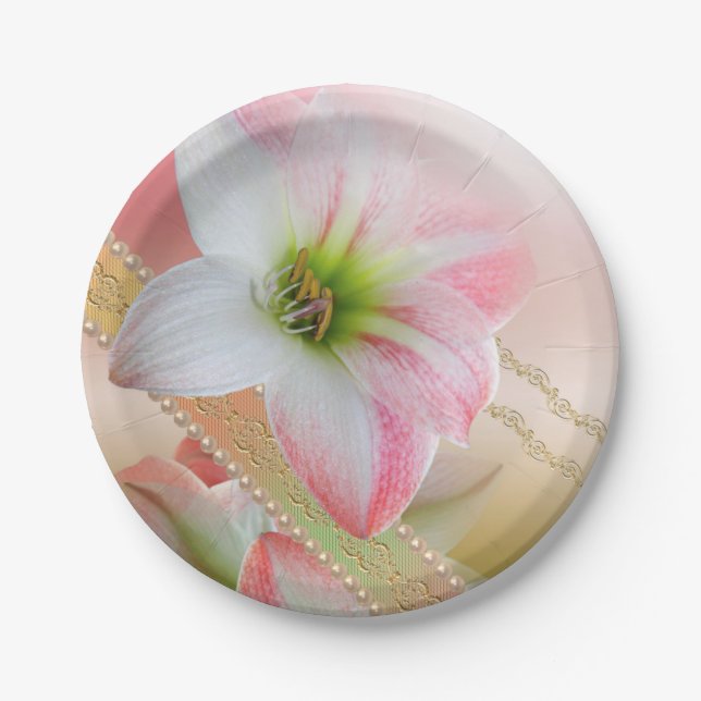 Flowers and Pearls Paper Plate (Front)