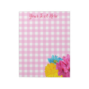 Flowers and Pink Gingham Notepad