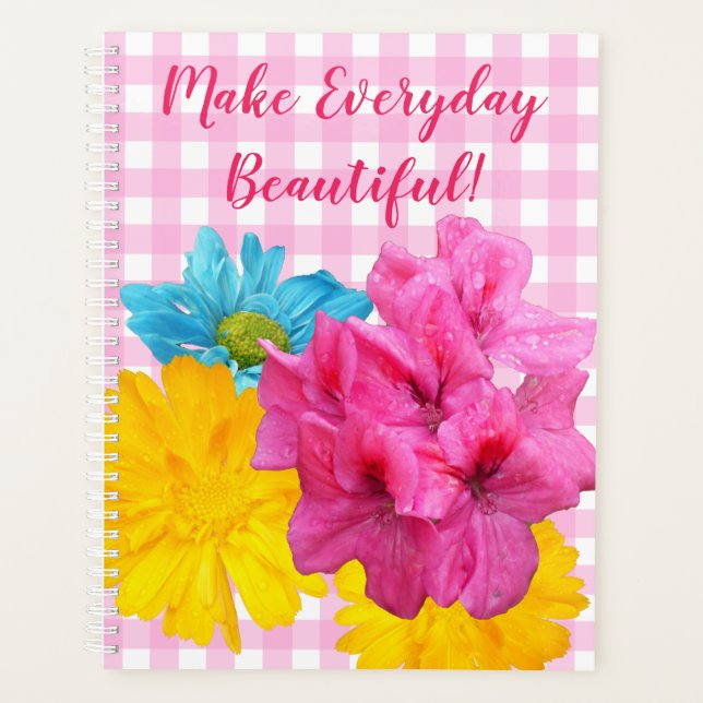 Flowers and Pink Gingham Planner (Front)